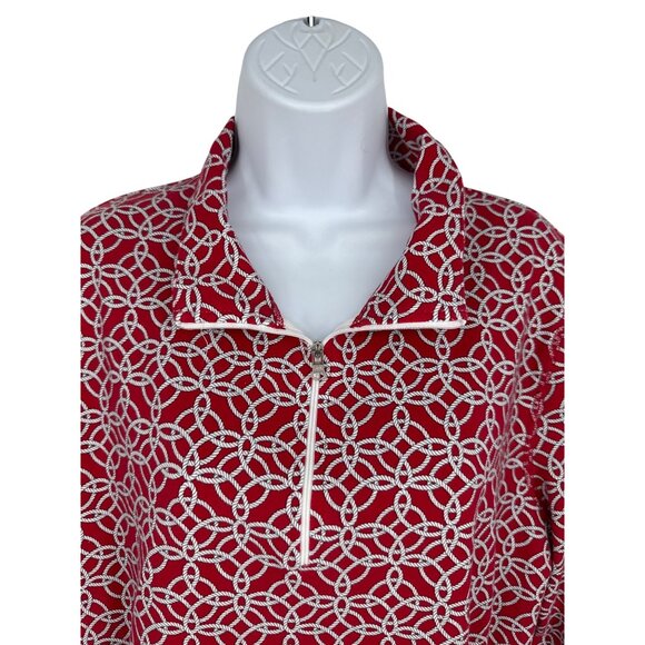 Talbots Hello Saturday Red Rope Print Half-Zip Long Sleeve Pullover Top Size 1X - Picture 2 of 8